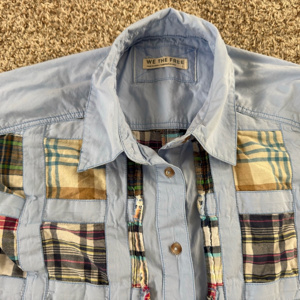 The Free People Mad For Madras Shirt is a button-down Patchwork Size Large - Picture 6 of 10
